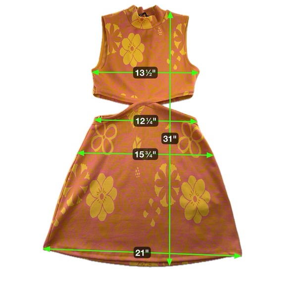 Zara Dress Womens S Orange Pink Floral 70s Boho Cutout Waist Mini Retro Vibes - Picture 15 of 15